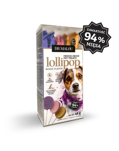 DR MALOU Lollipop Mixed Flavor Gefriergetrocknete Fleischlutscher für Hunde 2x48g (6 St.)