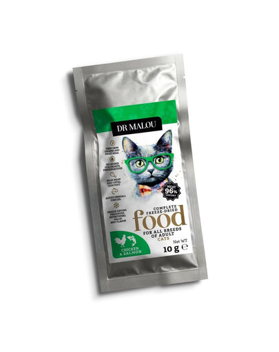 DR MALOU Gefriergetrocknet Huhn mit Lachs Trockenfutter für Katzen 2x10g