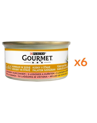 GOURMET Gold Nassfutter mit Lachs und Huhn in Soße für adulte Katzen 6x85 g