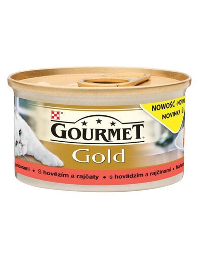 GOURMET Gold Savoury Cake Nassfutter mit Rind und Tomaten in Soße für adulte Katzen 24x85 g