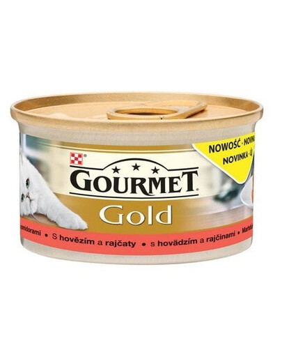 GOURMET Gold Savoury Cake Nassfutter mit Rind und Tomaten in Soße für adulte Katzen 12x85 g