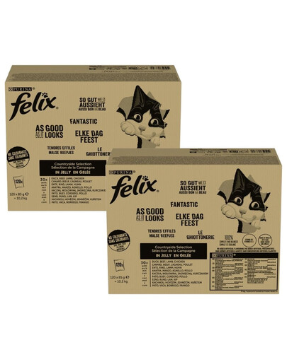 FELIX Nassfutter Rind, Huhn, Ente und Lamm in Gelee Mix Fleisch für Katzen 240x85g