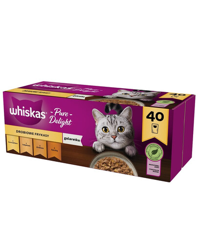 WHISKAS Adult Poultry Flavours - Katzenfutter in Gelee (Huhn, Ente, Geflügel, Pute) 4x40x85g