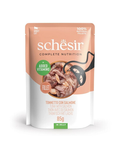 SCHESIR Nassfutter Thunfisch mit Lachs in Gelee für Katzen 12x85 g