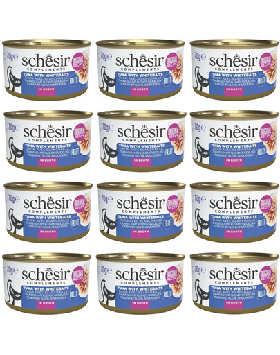 SCHESIR Nassfutter Thunfisch mit Sprotten in Brühe für adulte Katzen 12x70 g