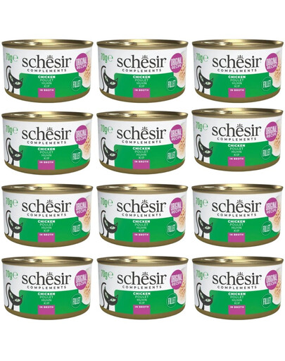 SCHESIR Nassfutter Huhn mit Reis in Brühe für Katzen 12x70 g