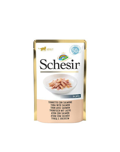 SCHESIR Nassfutter Thunfisch mit Lachs in Gelee für adulte Katzen 6x50g