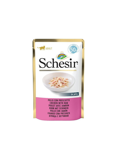 SCHESIR Nassfutter mit Huhn und Schinken für Katzen 12x50 g