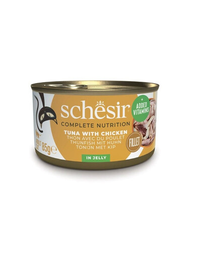 SCHESIR Nassfutter Thunfisch mit Hähnchenfilets in Gelee für Katze 6x85 g