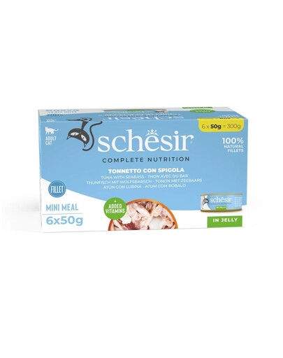 SCHESIR Nassfutter Thunfisch mit Seebarsch in Gelee für Katzen 6x50g