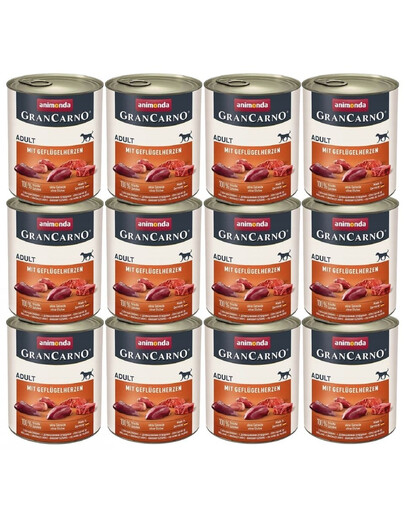 ANIMONDA GranCarno Wieprzowina z sercami drobiowymi dla psa 12x800 g