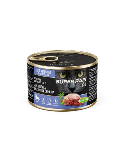 SUPER RAFI Nassfutter mit Wachtel und Kaninchenleber für adulte Katzen getreidefrei 185g