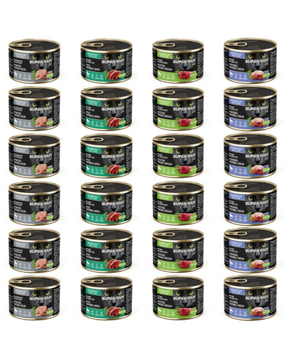 SUPER RAFI Nassfutter Mix 4 Geschmacks für adulte Katzen getreidefrei 24x185g