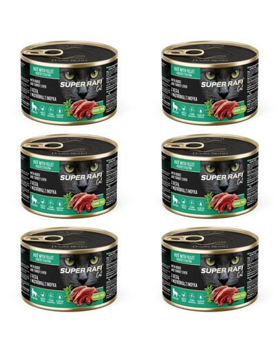 SUPER RAFI Nassfutter mit Gans und Putenleber für adulte sterilisierte Katzen getreidefrei 6x185g