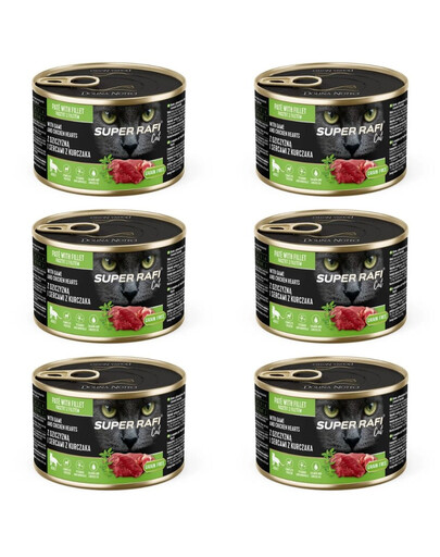 SUPER RAFI Nassfutter mit Wild und Hühnerherzen für adulte Katzen getreidefrei 6x185g