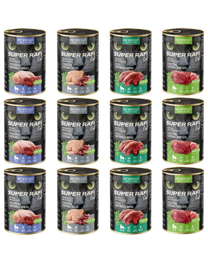 SUPER RAFI Nassfutter Mix 4 Geschmacks für adulte Katzen getreidefrei 12x400g