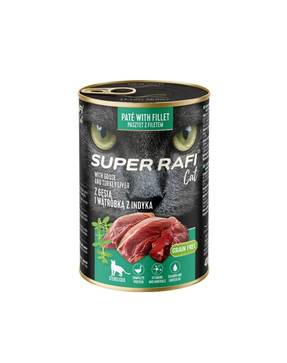 SUPER RAFI Nassfutter mit Gans und Putenleber für adulte sterilisierte Katzen getreidefrei 400g