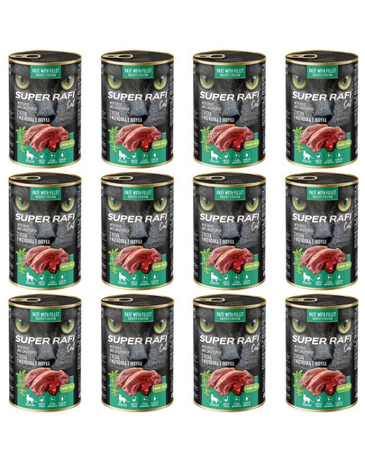 SUPER RAFI Nassfutter mit Gans und Putenleber für adulte sterilisierte Katzen getreidefrei 12x400g