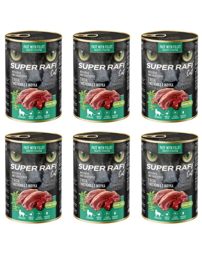 SUPER RAFI Nassfutter mit Gans und Putenleber für adulte sterilisierte Katzen getreidefrei 6x400g