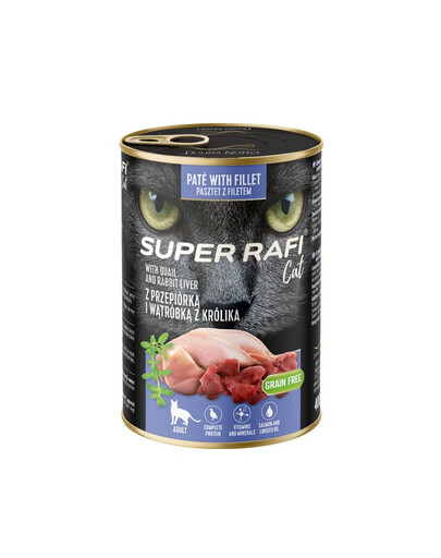 SUPER RAFI Nassfutter mit Wachtel und Kaninchenleber für adulte Katzen getreidefrei 400g
