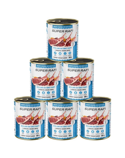 RAFI Super z jagnięciną i sercami z indyka 6x800g pasztet dla psów