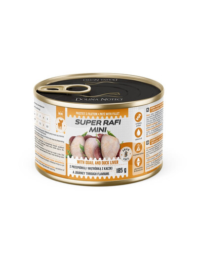 SUPER RAFI Mini Nassfutter mit Wachtel und Entenleber für adulte kleine Hunderassen 185g