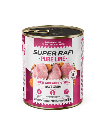 SUPER RAFI Pure Line Nassfutter Pute mit Süßkartoffeln für adulte Hunde getreidefrei 800g