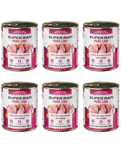SUPER RAFI Pure Line Nassfutter Pute mit Süßkartoffeln für adulte Hunde getreidefrei 6x800g