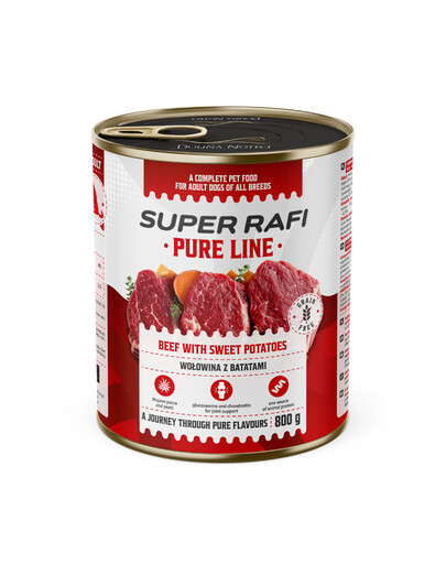 SUPER RAFI Pure Line Nassfutter Rind mit Süßkartoffeln für adulte Hunde getreidefrei 800g