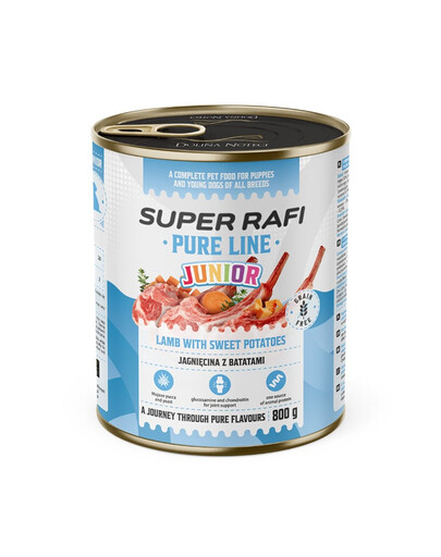 SUPER RAFI Pure Line Junior Nassfutter mit Lamm und Süßkartoffeln für Welpen getreidefrei 800g