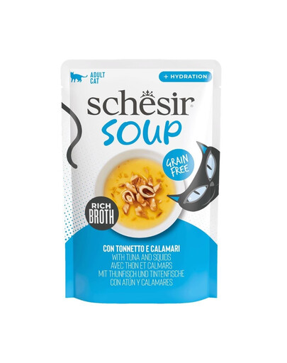 SCHESIR Soup Thunfisch mit Tintenfischen Supper für Katzen getreidefrei 40 g