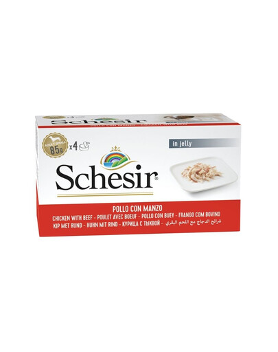 SCHESIR Nassfutter Huhn mit Rind in Gelee für Hunde 4x85 g