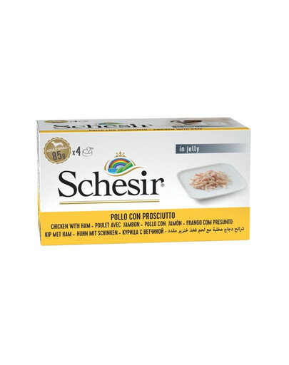SCHESIR Nassfutter Huhn mit Schinken in Gelee für Hunde 4x85 g