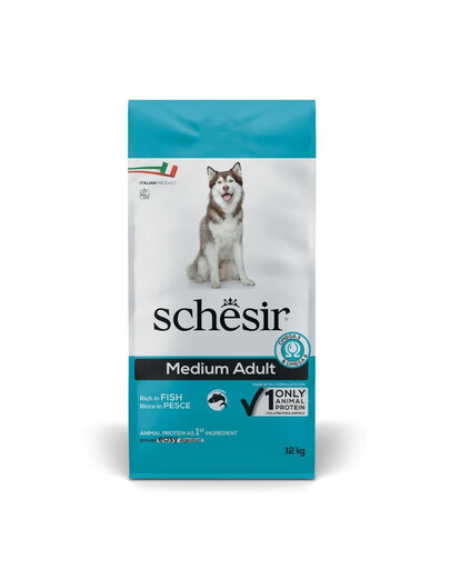 SCHESIR Medium Adult Trockenfutter mit Fisch für adulte Hunde mittelgroßer Rassen 12 kg
