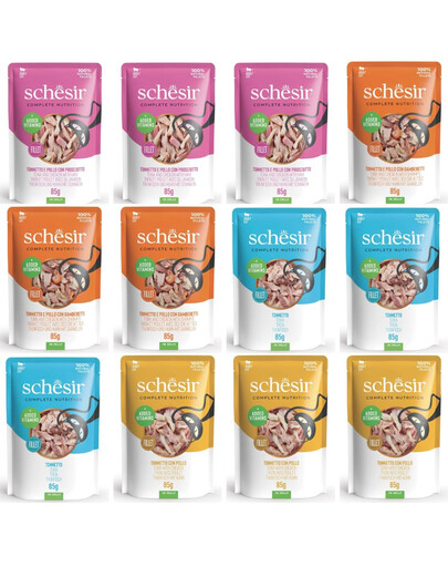 SCHESIR Nassfutter Mix Geschmacks für Katze 12x85g
