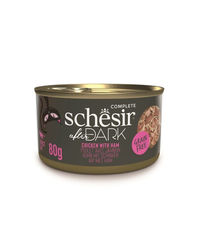 SCHESIR After Dark Nassfutter Huhn mit Schinken in Brühe für Katzen getreidefrei 80 g