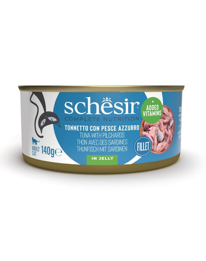 SCHESIR Nassfutter Thunfisch mit Sardinen in Gelee für adulte Katzen 140 g