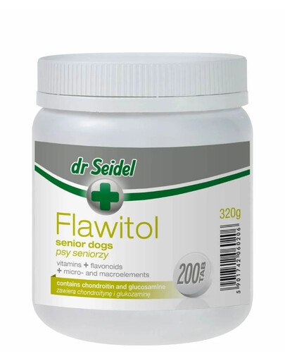 DR SEIDEL Flawitol Präparat mit Chondroitin und Glucosamin zur Linderung von Gelenkbeschwerden für Senioren Hunde 200 Tabletten