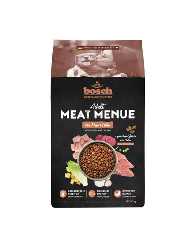 BOSCH Meat Menue Trockenfutter mit Truthahn und Huhn getreidefrei für adulte Hunde 800 g