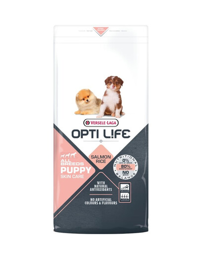 VERSELE-LAGA Opti Life Puppy Skin Care Trockenfutter mit Lachs für Welpen aller Rassen mit empfindlichem Verdauungssystem 12,5 kg