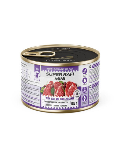 SUPER RAFI Mini Nassfutter mit Rind und Putenherzen fü adulte kleine Hunderassen 185g