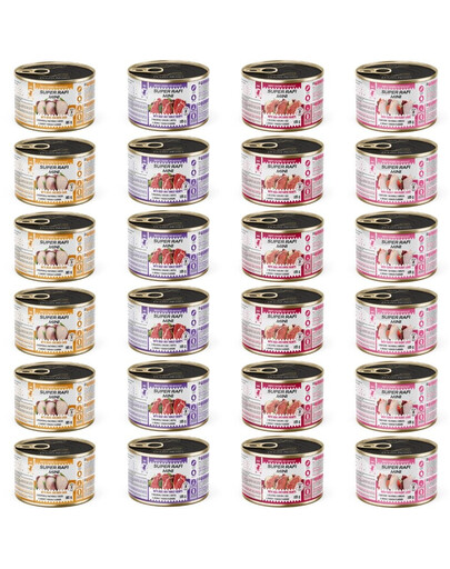SUPER RAFI Mini Nassfutter Mix 4 Geschmacks für adulte kleine Hunderassen 24x185g