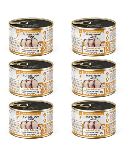 SUPER RAFI Mini Nassfutter mit Wachtel und Entenleber für adulte kleine Hunderassen 6x185g