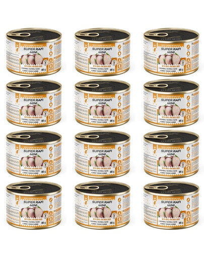SUPER RAFI Mini Nassfutter mit Wachtel und Entenleber für adulte kleine Hunderassen 12x185g