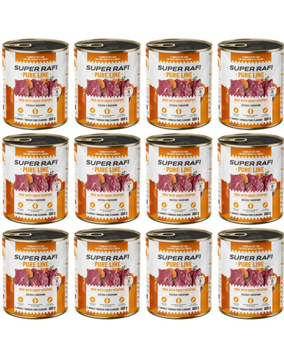 SUPER RAFI Pure Line Nassfutter Ente mit Süßkartoffeln für adulte Hunde getreidefrei 12x800g
