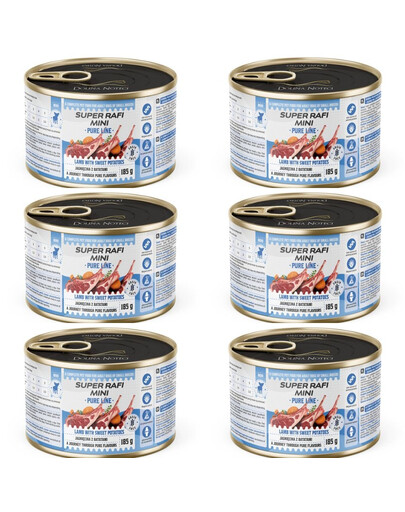 SUPER RAFI Mini Pure Line Nassfutter mit Lamm und Süßkartoffeln adulte kleine Hunderassen 6x185g
