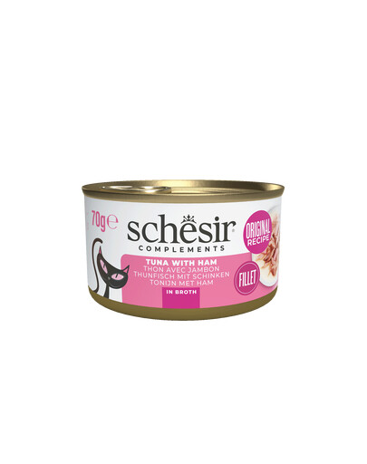 SCHESIR Nassfutter Thunfisch mit Schinken in Brühe für adulte Katzen 70g