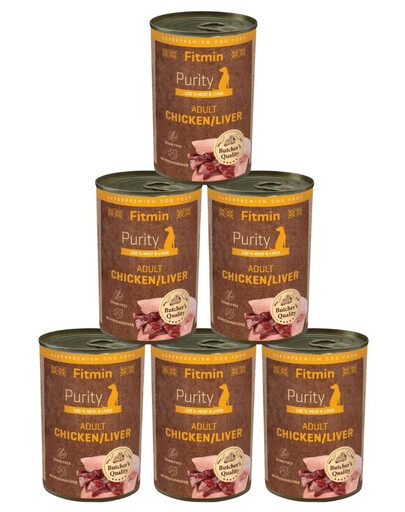 FITMIN Purity Adult Chicken with Liver 6x400 g kurczak z wątróbką, mokra karma dla psów