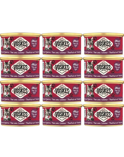 VOSKES Nassfutter mit Thunfisch und Tintenfisch in Gelee für Katzen 12x85 g
