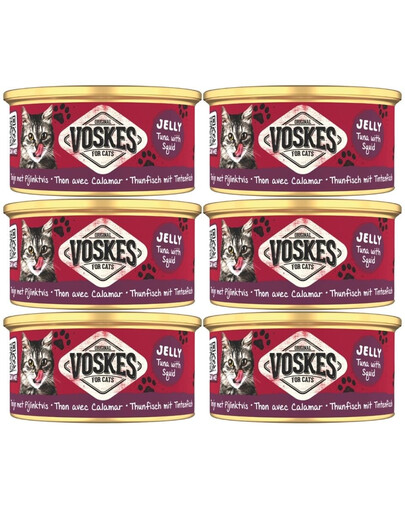 VOSKES Nassfutter mit Thunfisch und Tintenfisch in Gelee für Katzen 6x85 g